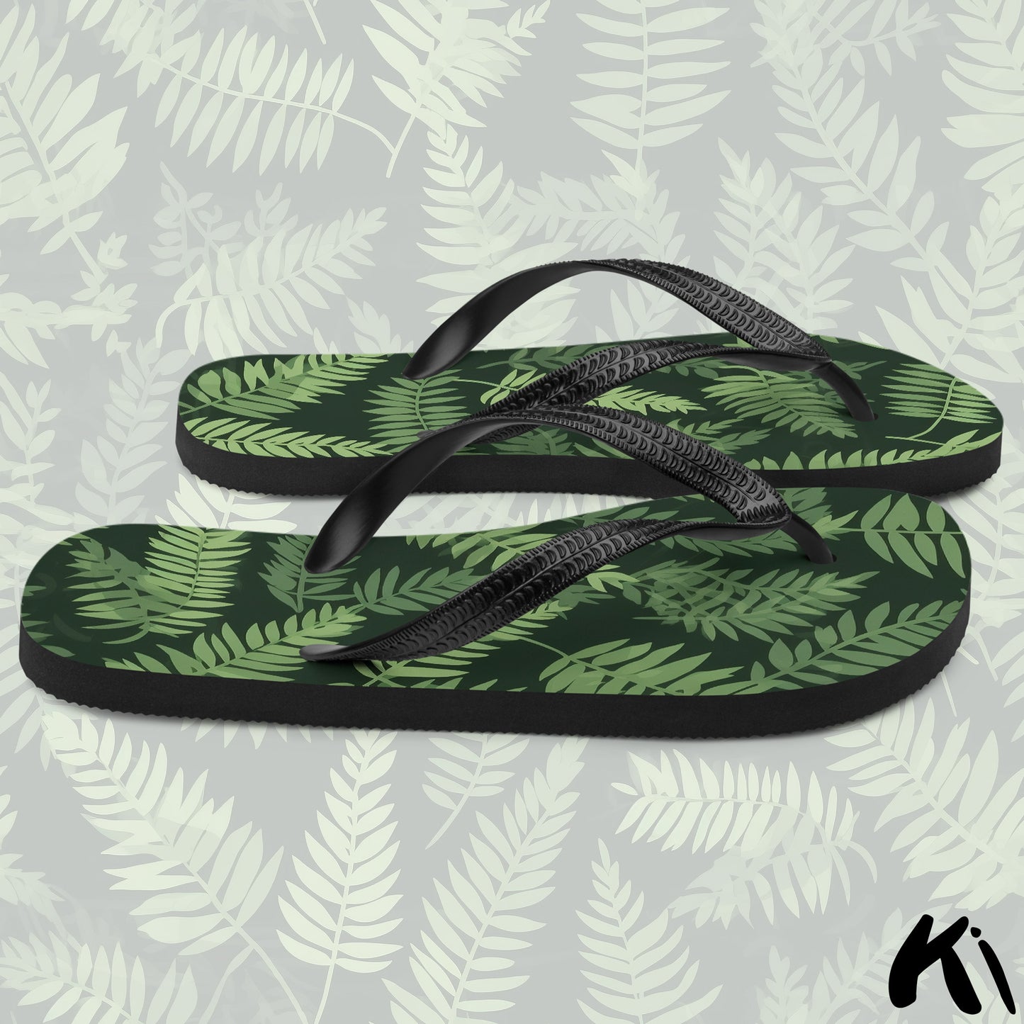 Green & Black FERN LEAF Jandals