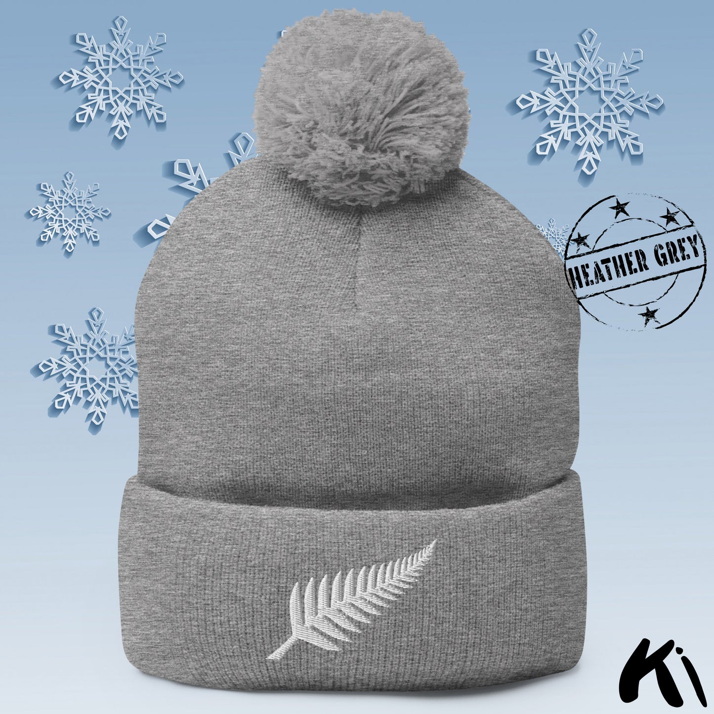 SILVER FERN Embroidered Pom Pom Beanie