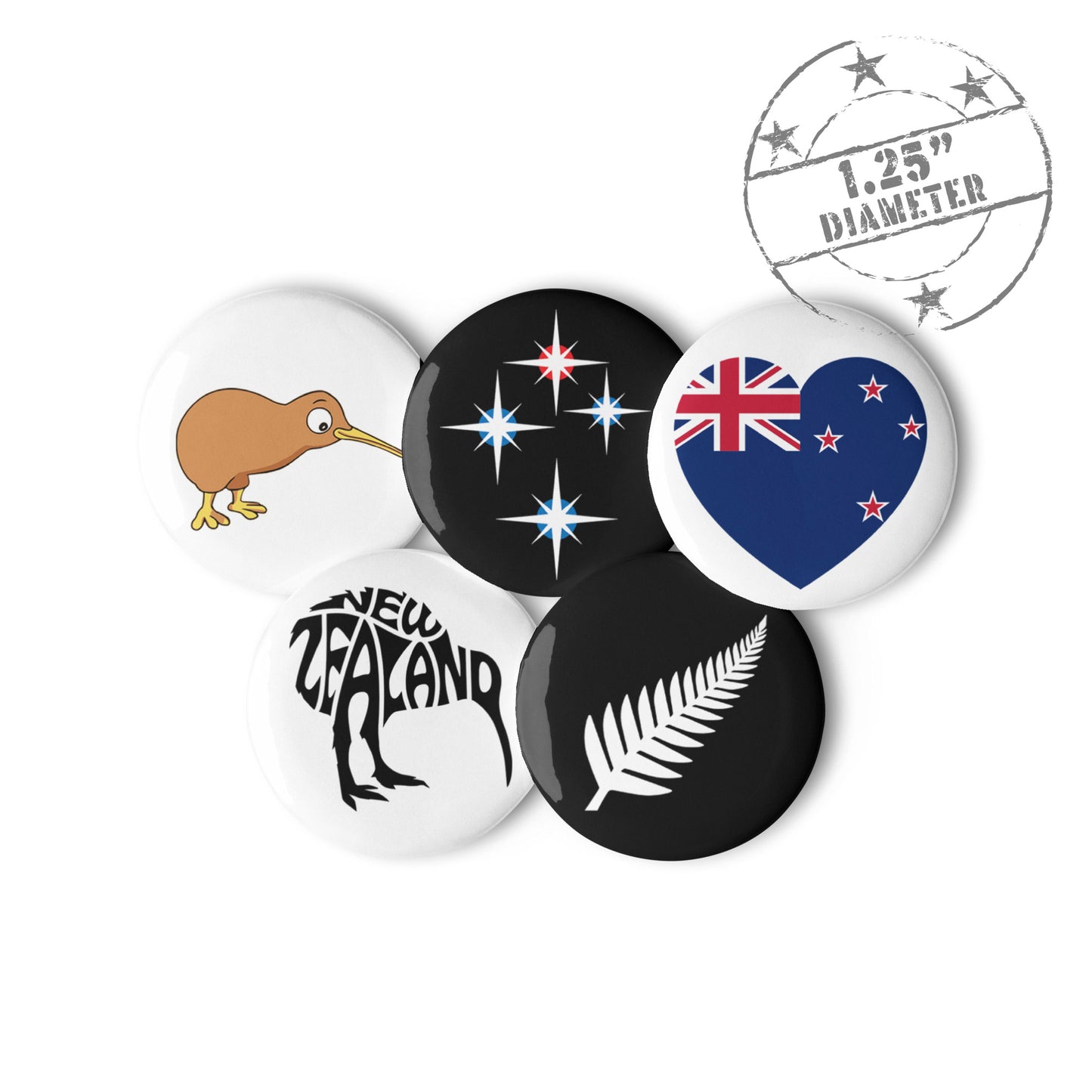 New Zealand Pin Button Set Of 5