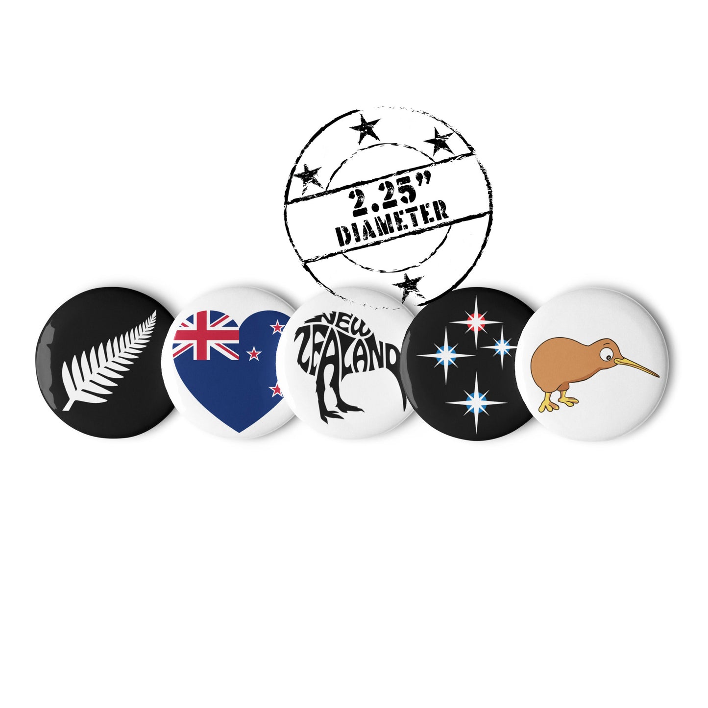 New Zealand Pin Button Set Of 5