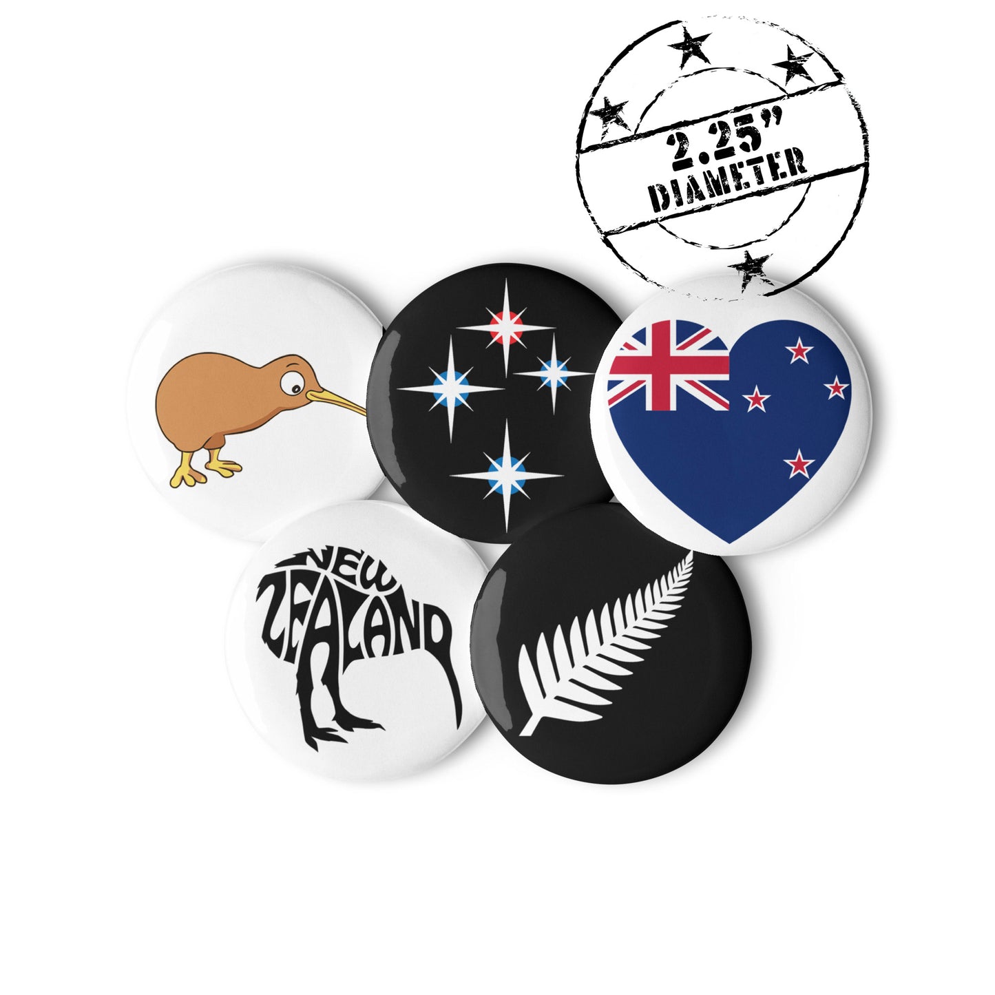 New Zealand Pin Button Set Of 5