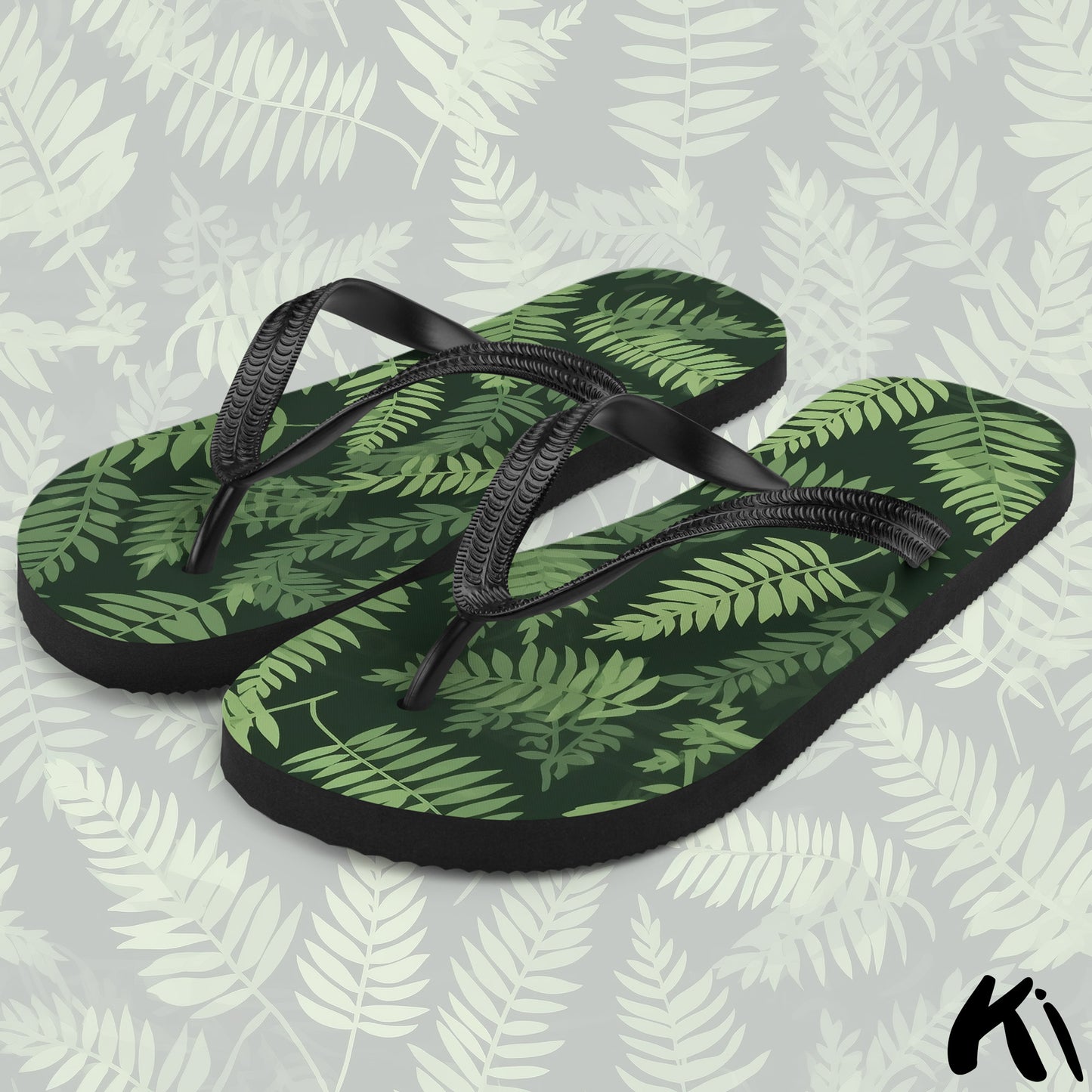 Green & Black FERN LEAF Jandals