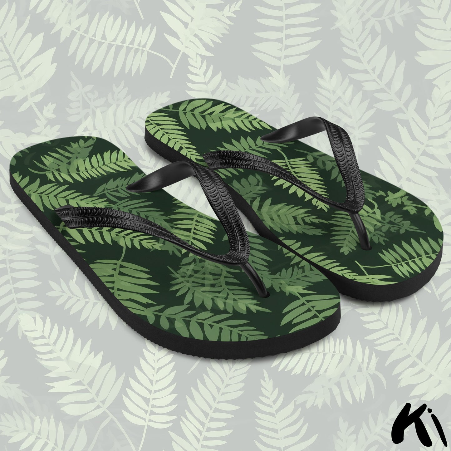 Green & Black FERN LEAF Jandals