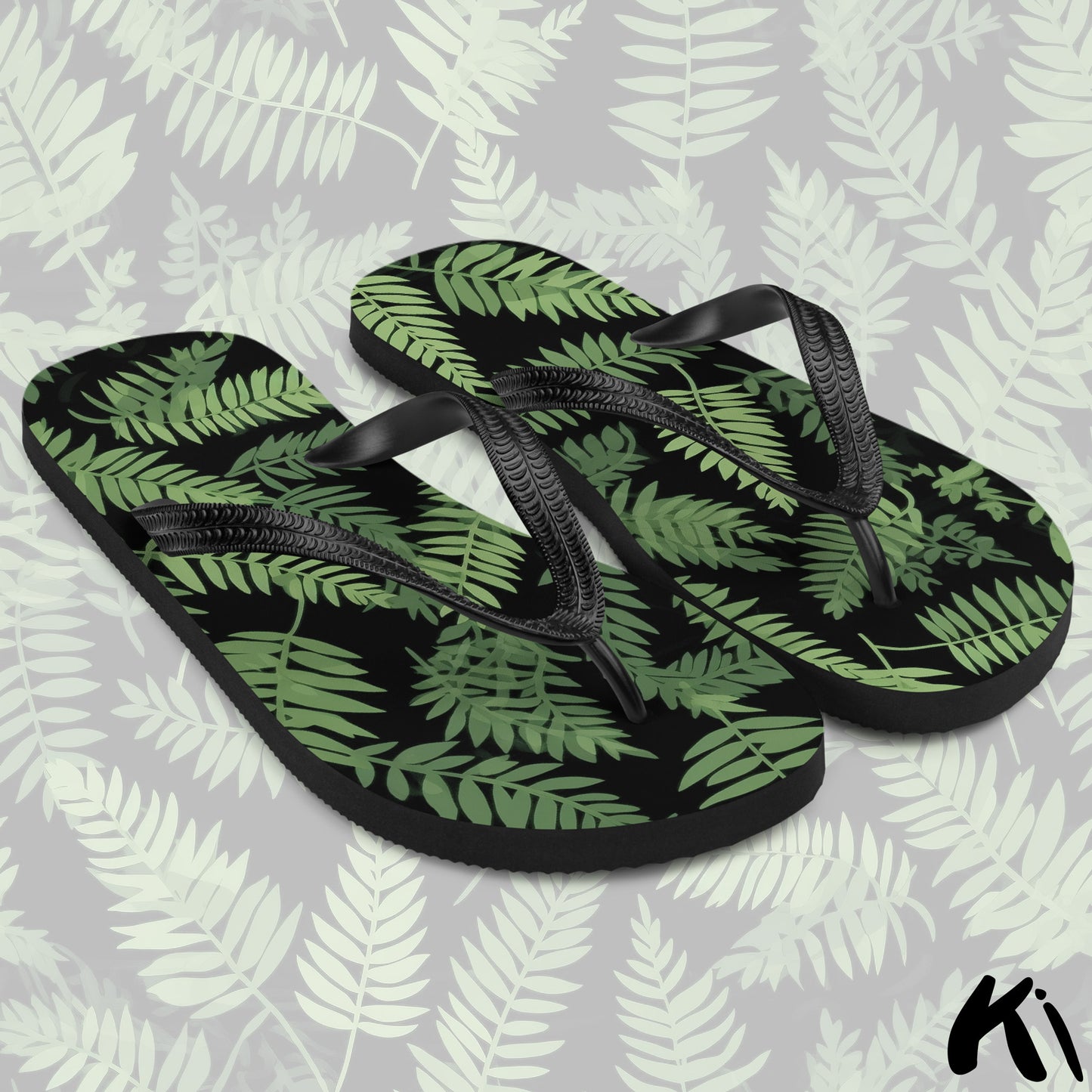 Black & Green FERN LEAF Jandals