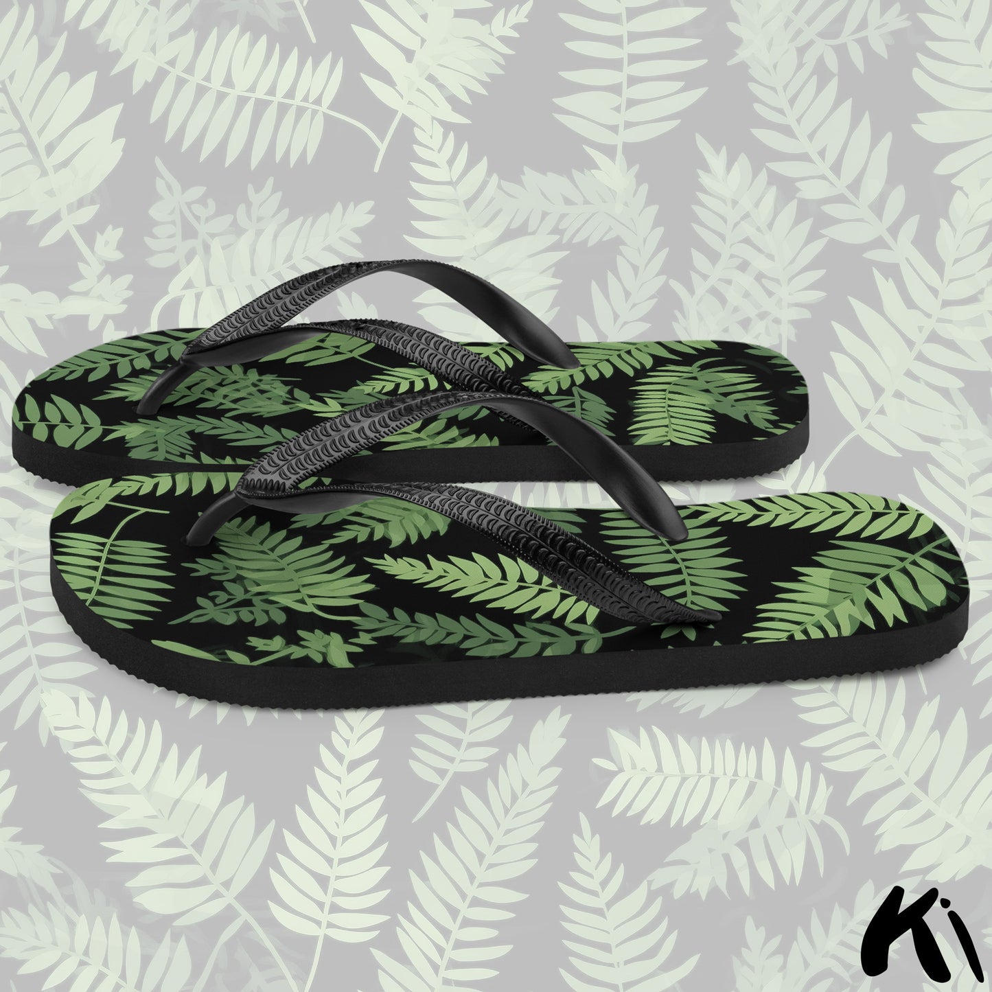 Black & Green FERN LEAF Jandals