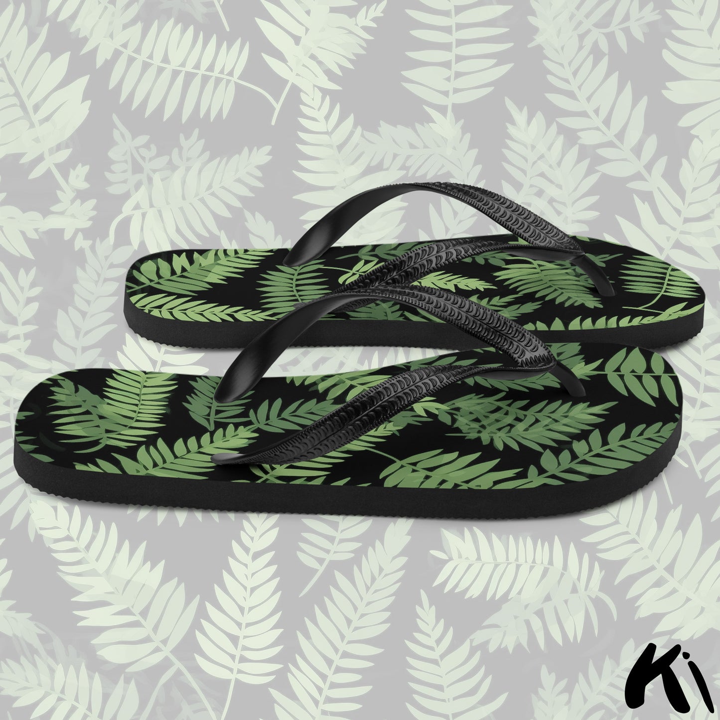 Black & Green FERN LEAF Jandals