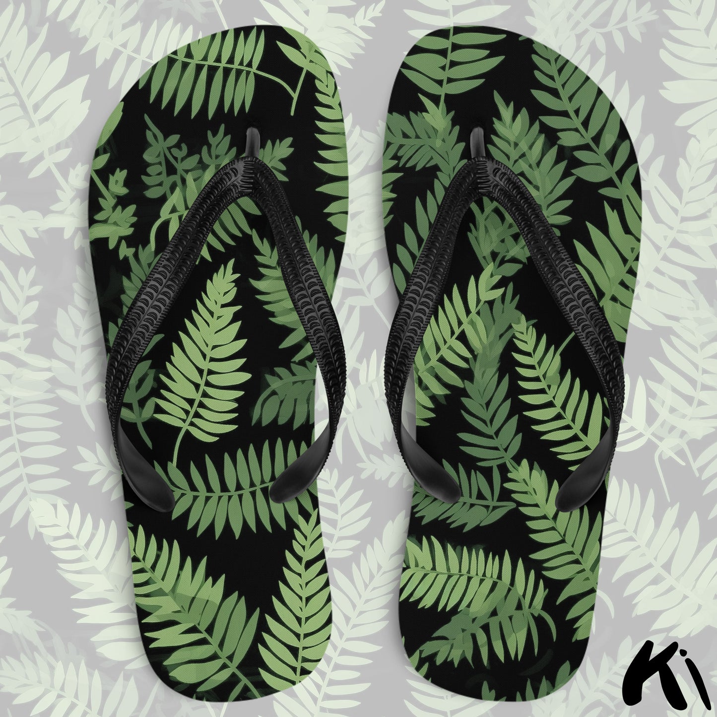 Black & Green FERN LEAF Jandals