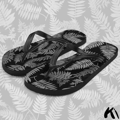 Black & Grey FERN LEAF Jandals