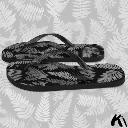 Black & Grey FERN LEAF Jandals