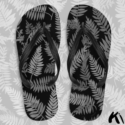 Black & Grey FERN LEAF Jandals