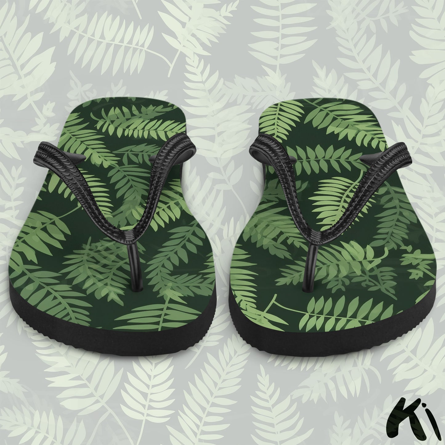 "FOREST GREEN" Fern Leaf Jandals