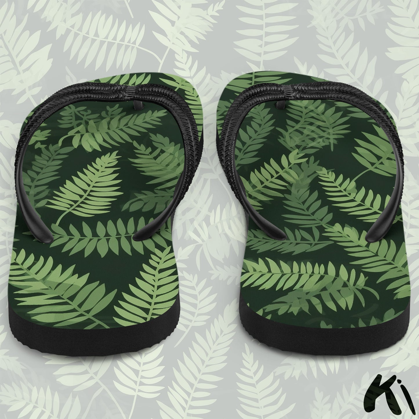 "FOREST GREEN" Fern Leaf Jandals