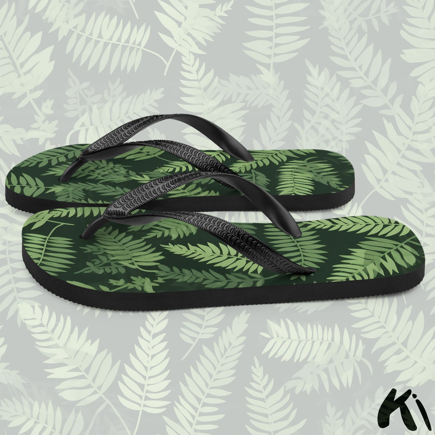 "FOREST GREEN" Fern Leaf Jandals