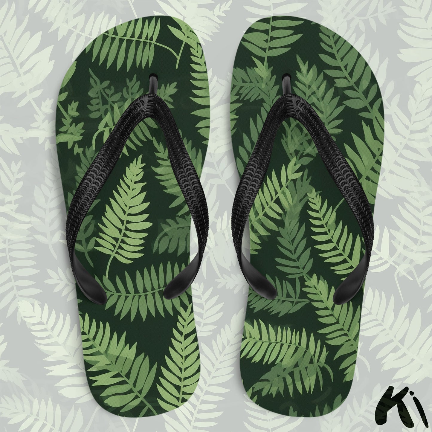 "FOREST GREEN" Fern Leaf Jandals