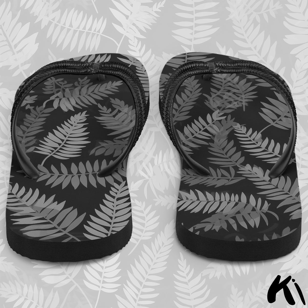 "FOREST CHARCOAL" Fern Leaf Jandals