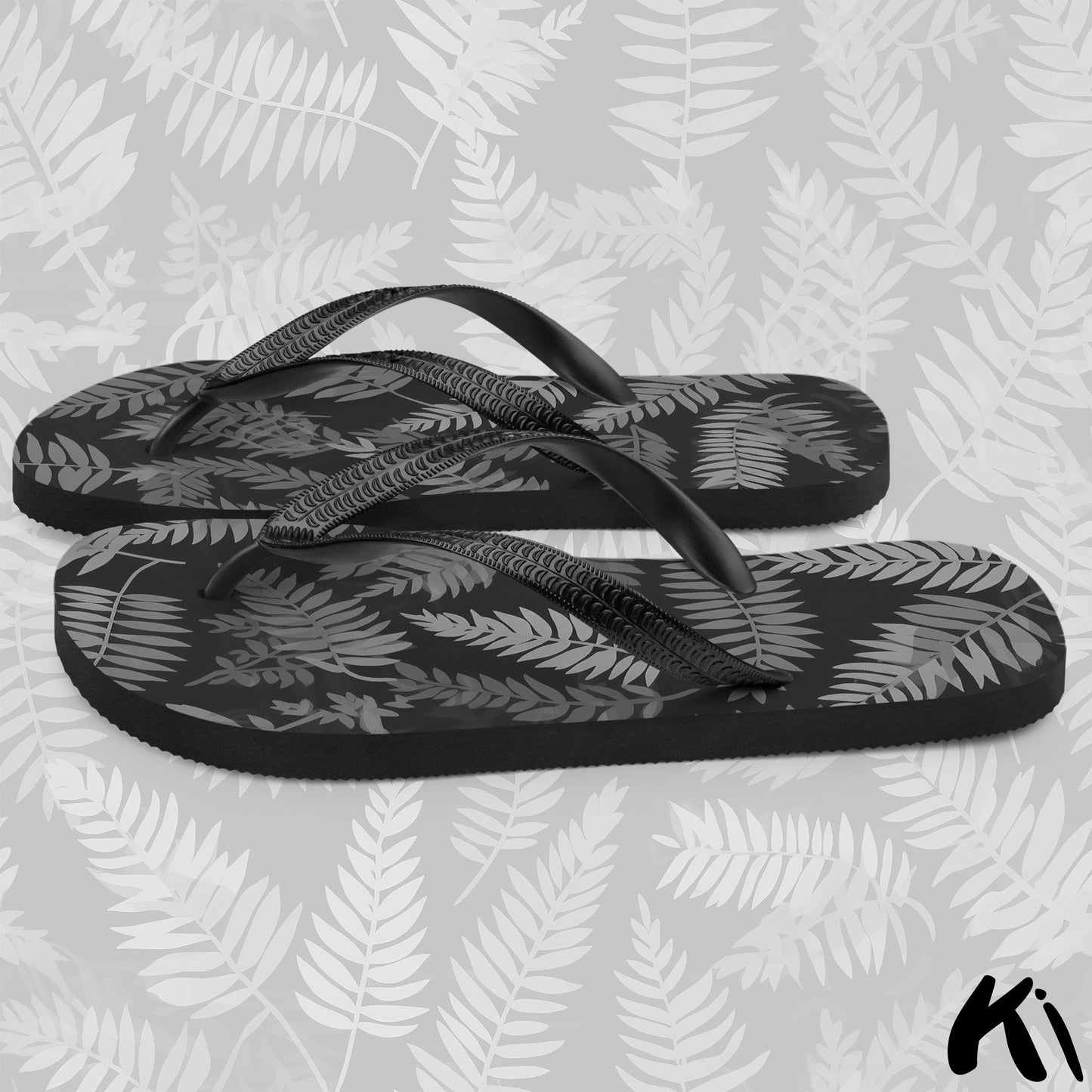 "FOREST CHARCOAL" Fern Leaf Jandals