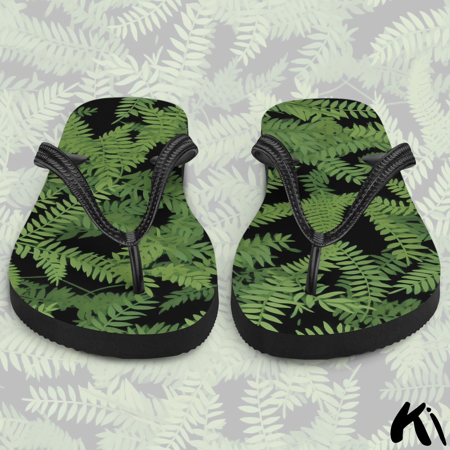 Black & Green FERN LEAF Jandals