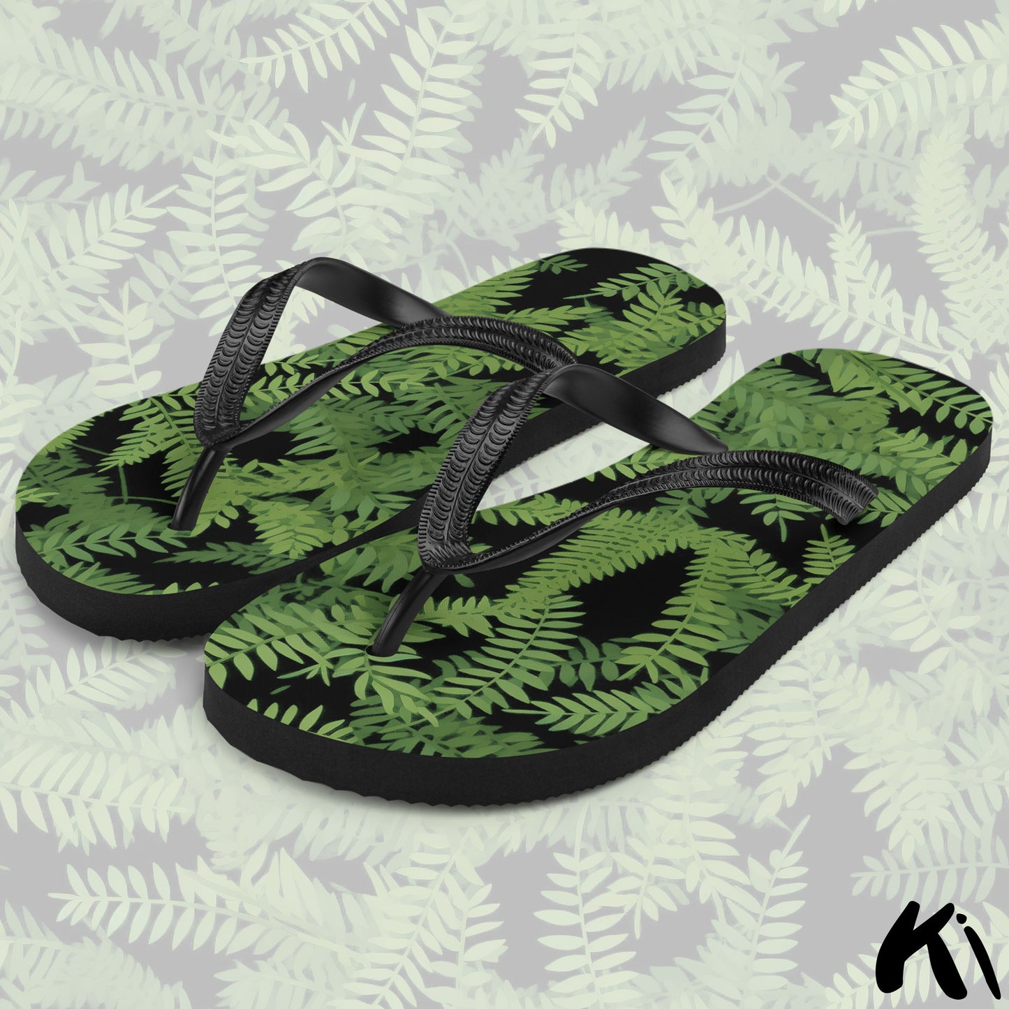 Black & Green FERN LEAF Jandals