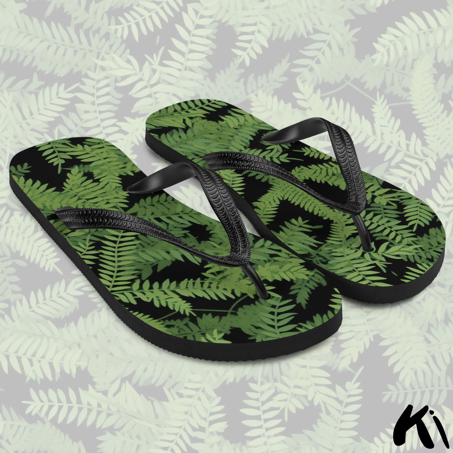 Black & Green FERN LEAF Jandals