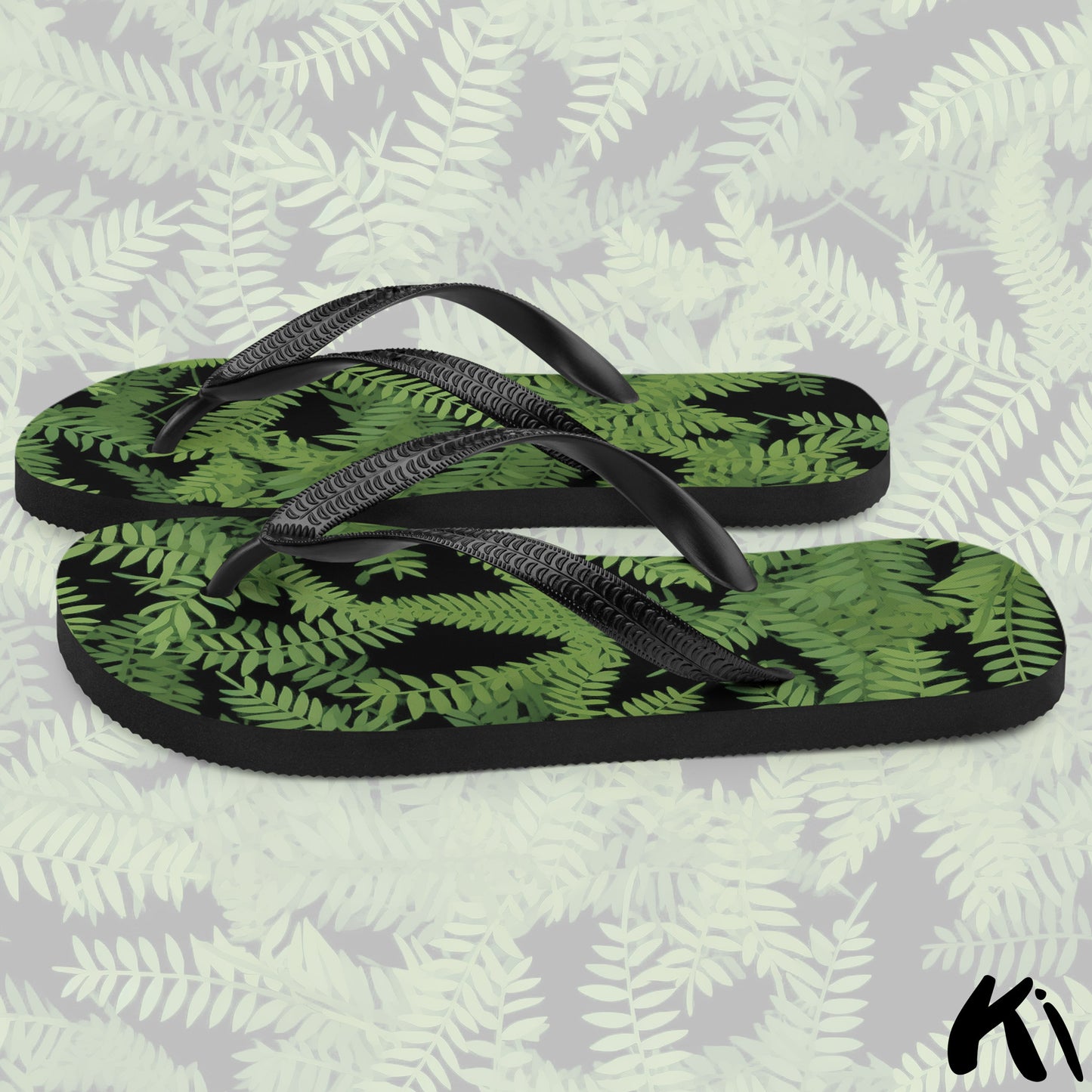 Black & Green FERN LEAF Jandals
