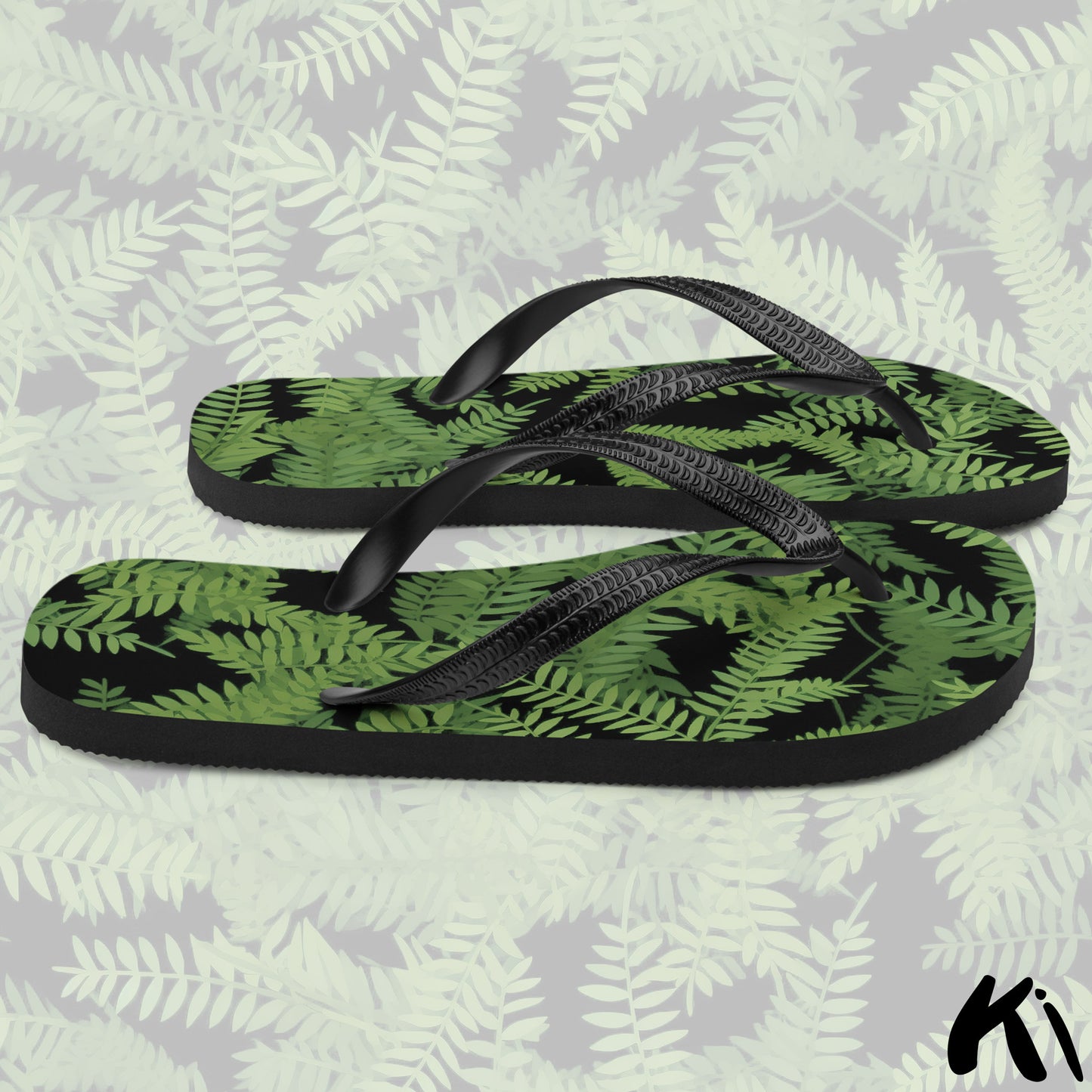 Black & Green FERN LEAF Jandals