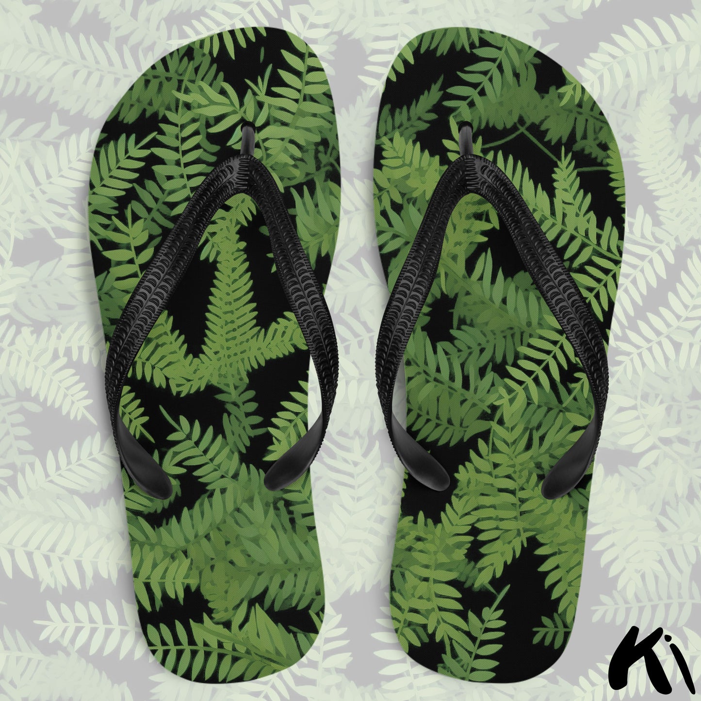 Black & Green FERN LEAF Jandals