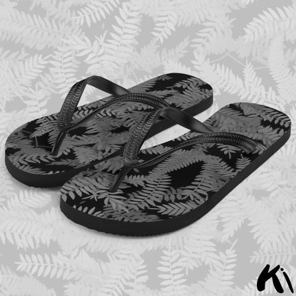 Black & Grey FERN LEAF Jandals