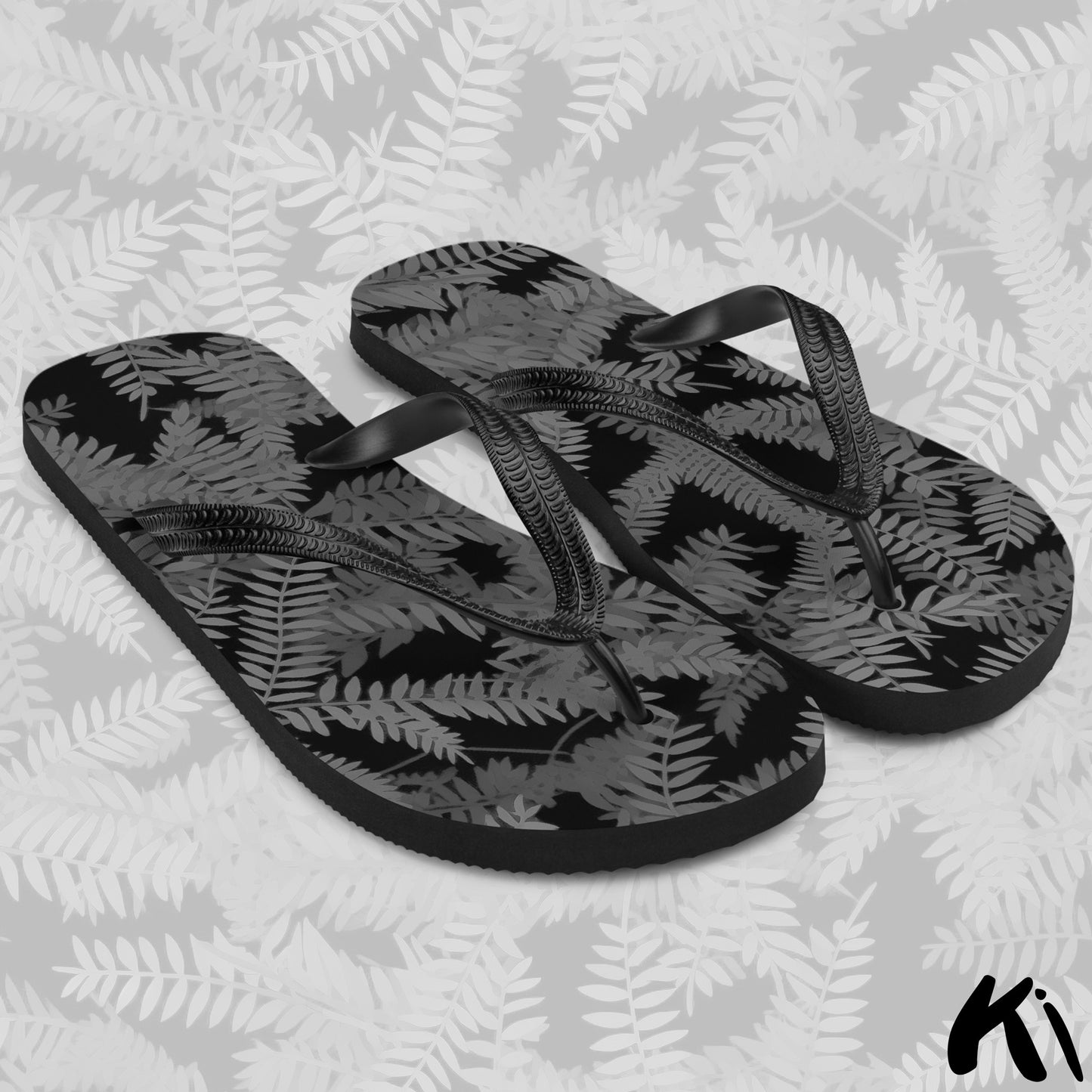 Black & Grey FERN LEAF Jandals
