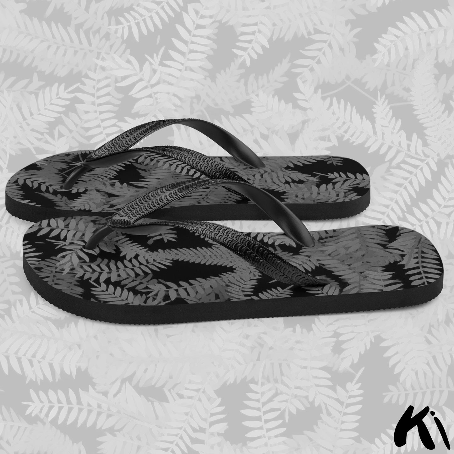 Black & Grey FERN LEAF Jandals