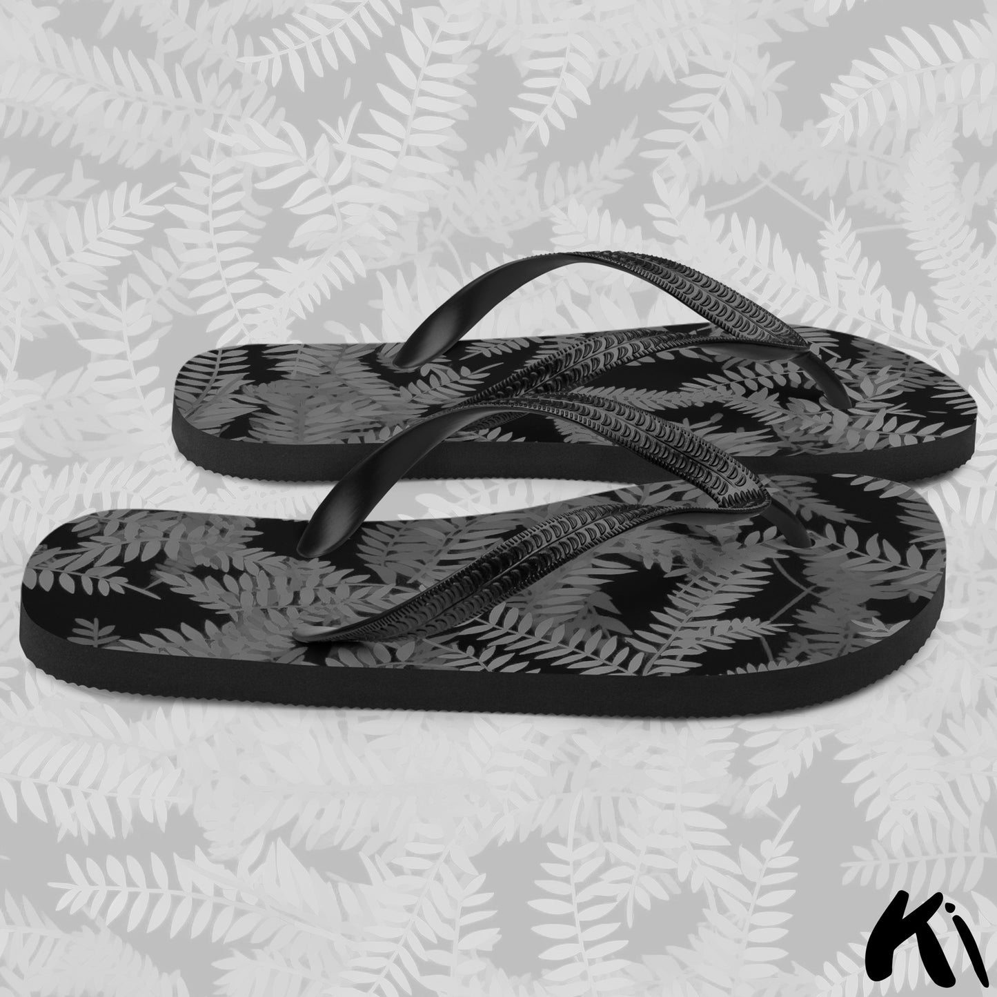 Black & Grey FERN LEAF Jandals