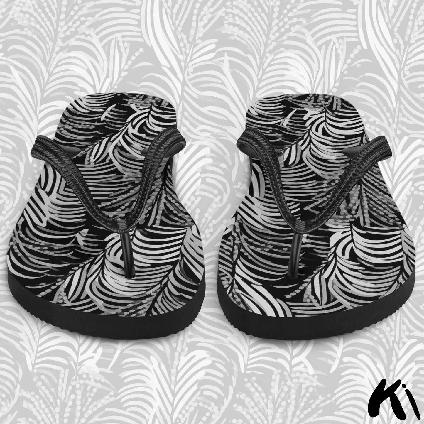 Black & Grey FERN LEAF Jandals