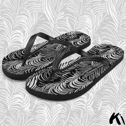 Black & Grey FERN LEAF Jandals