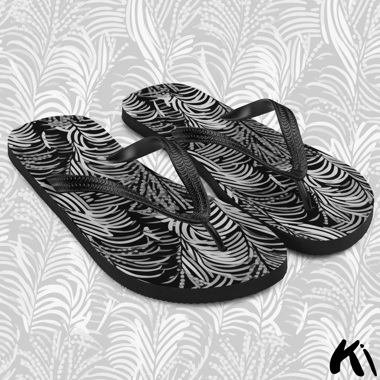 Black & Grey FERN LEAF Jandals