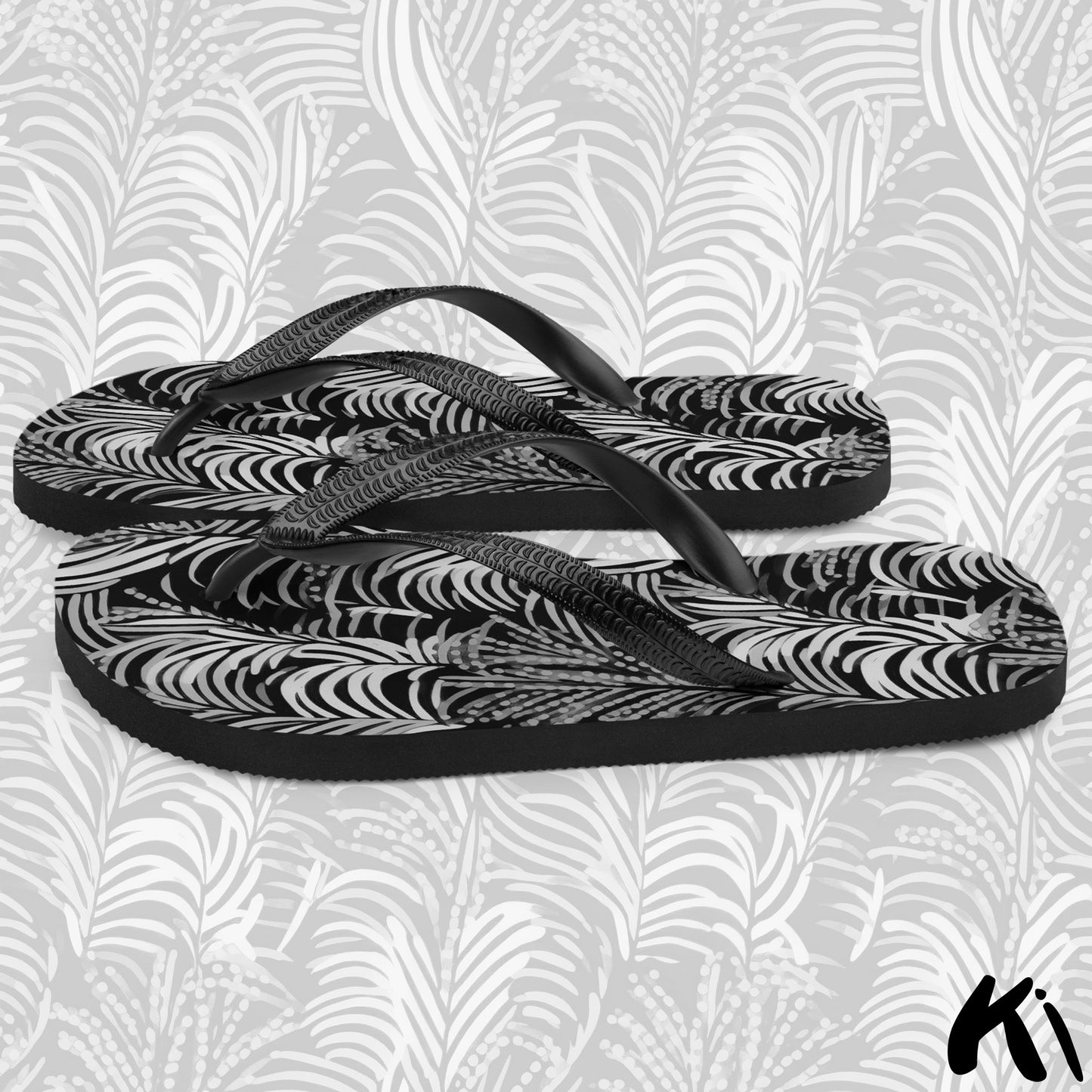 Black & Grey FERN LEAF Jandals