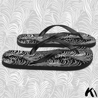 Black & Grey FERN LEAF Jandals