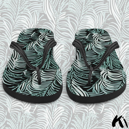 Black & Teal FERN LEAF Jandals