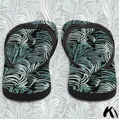 Black & Teal FERN LEAF Jandals