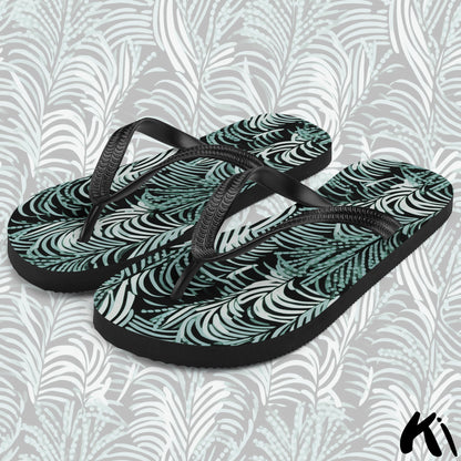 Black & Teal FERN LEAF Jandals
