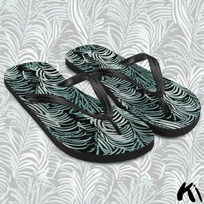 Black & Teal FERN LEAF Jandals