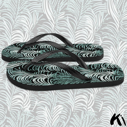 Black & Teal FERN LEAF Jandals