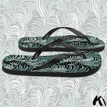 Black & Teal FERN LEAF Jandals