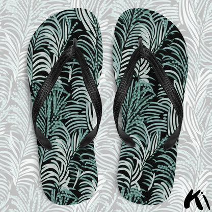 Black & Teal FERN LEAF Jandals