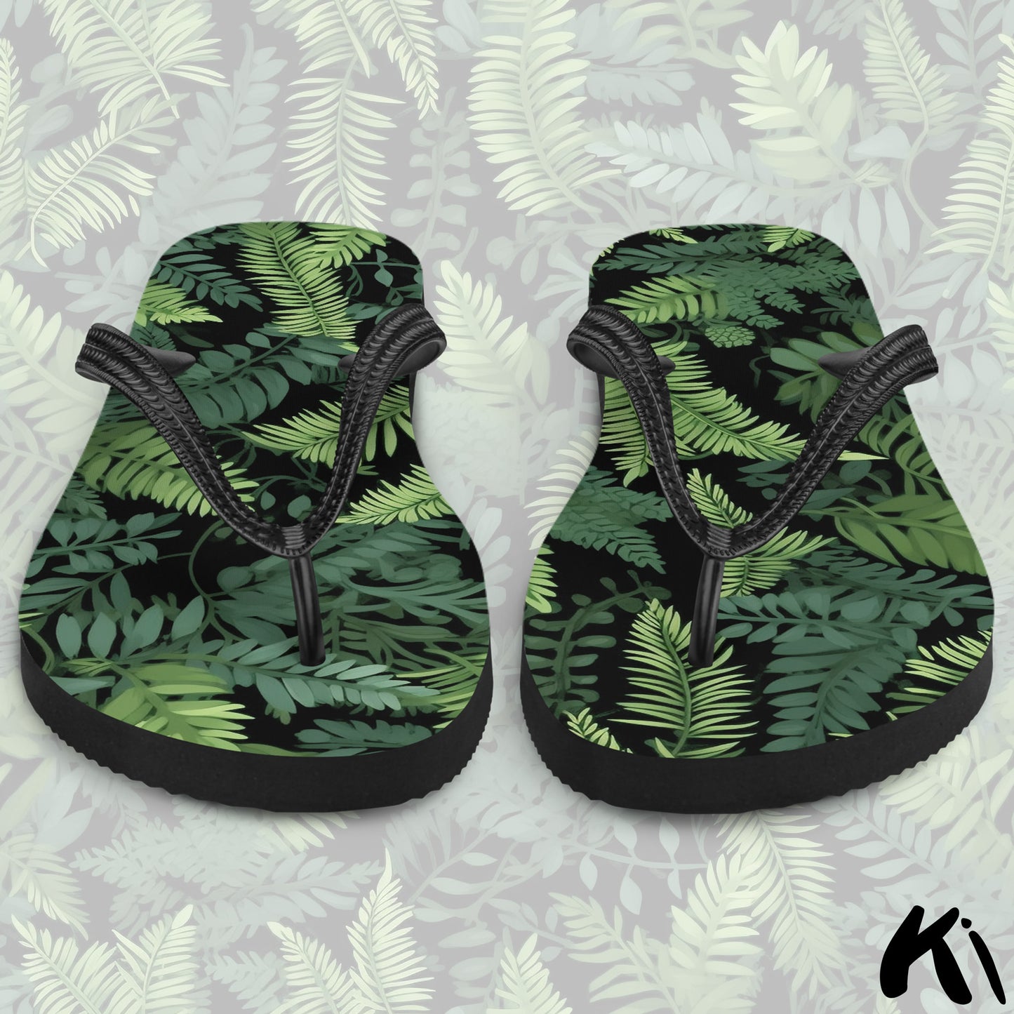 Black & Green FERN LEAF Jandals
