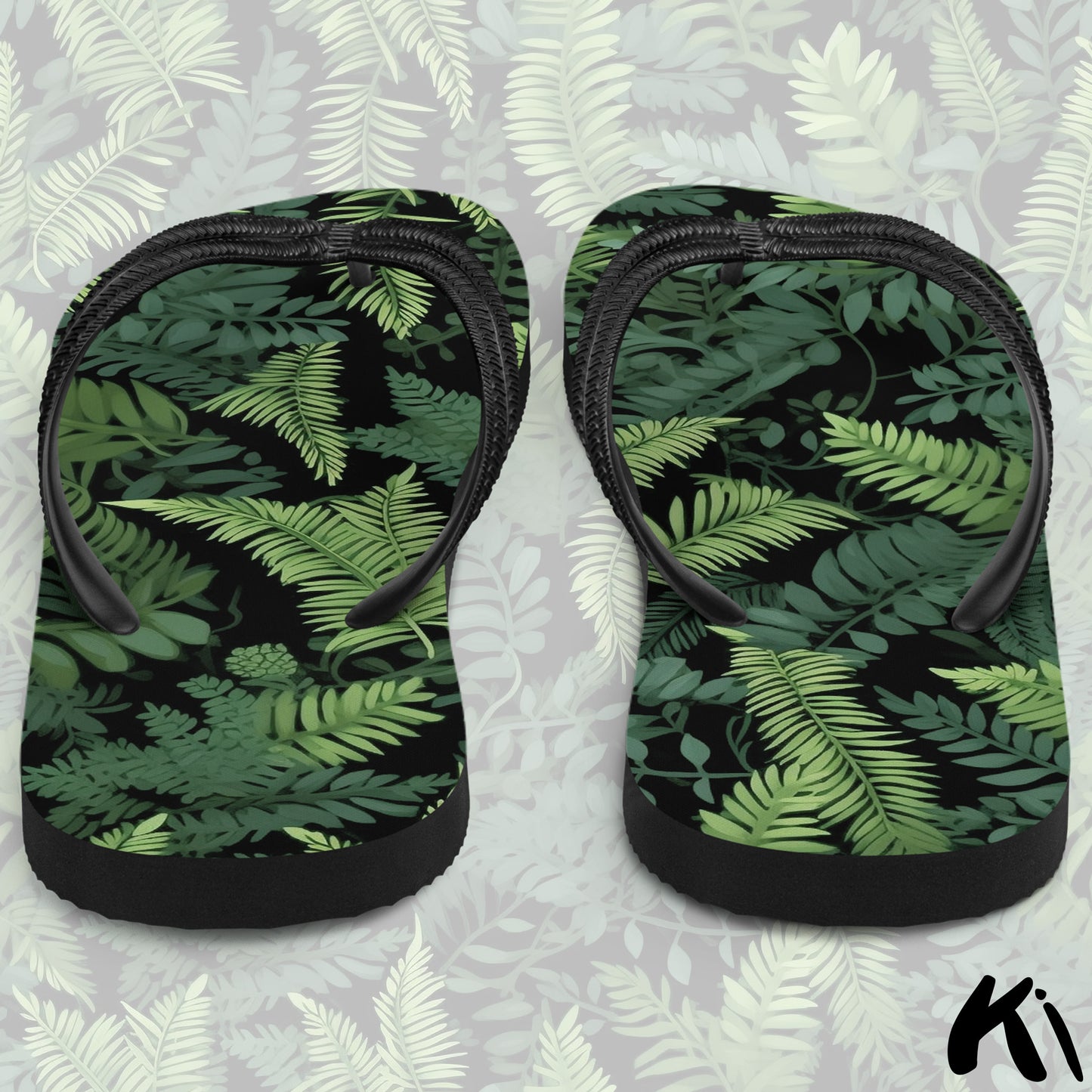 Black & Green FERN LEAF Jandals