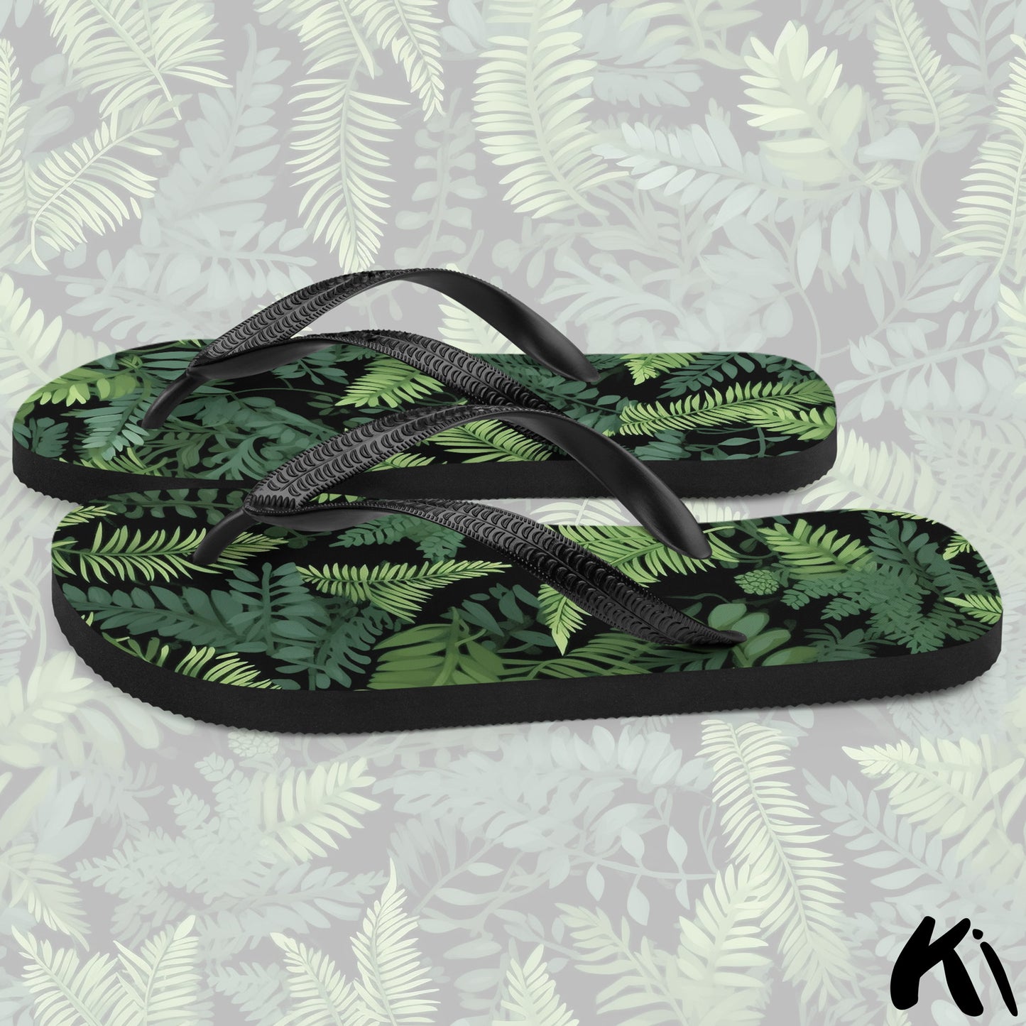 Black & Green FERN LEAF Jandals