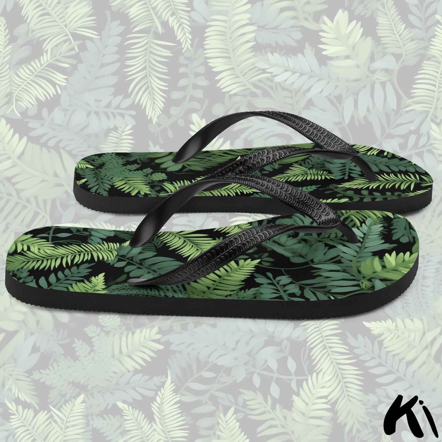 Black & Green FERN LEAF Jandals