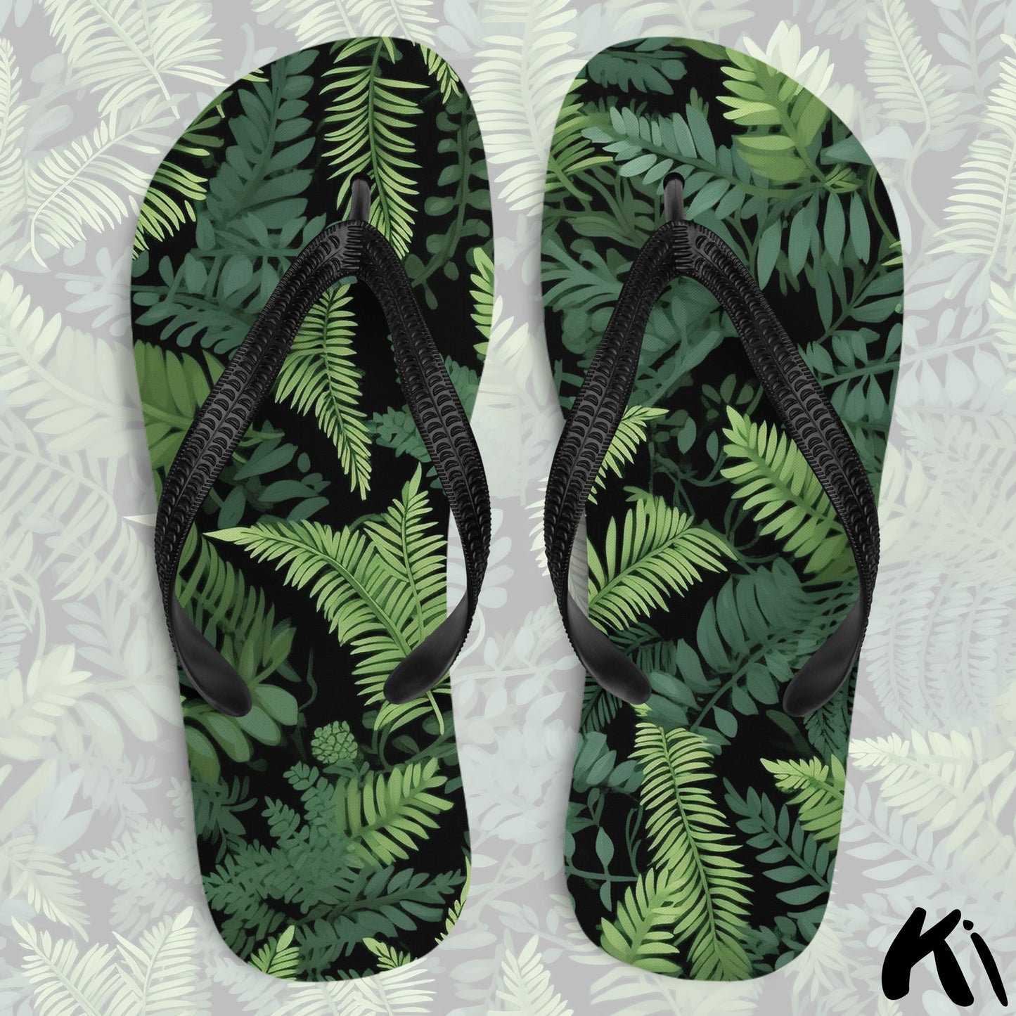 Black & Green FERN LEAF Jandals