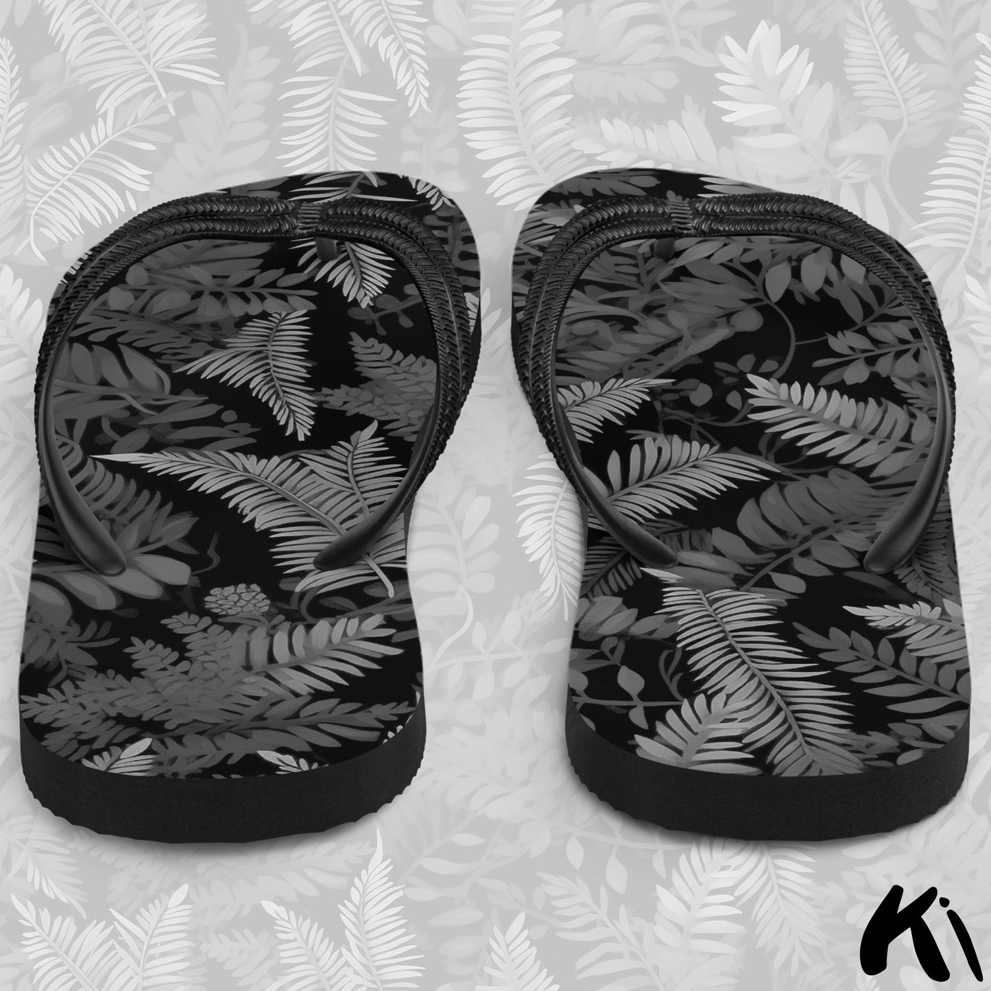 Black & Grey FERN LEAF Jandals