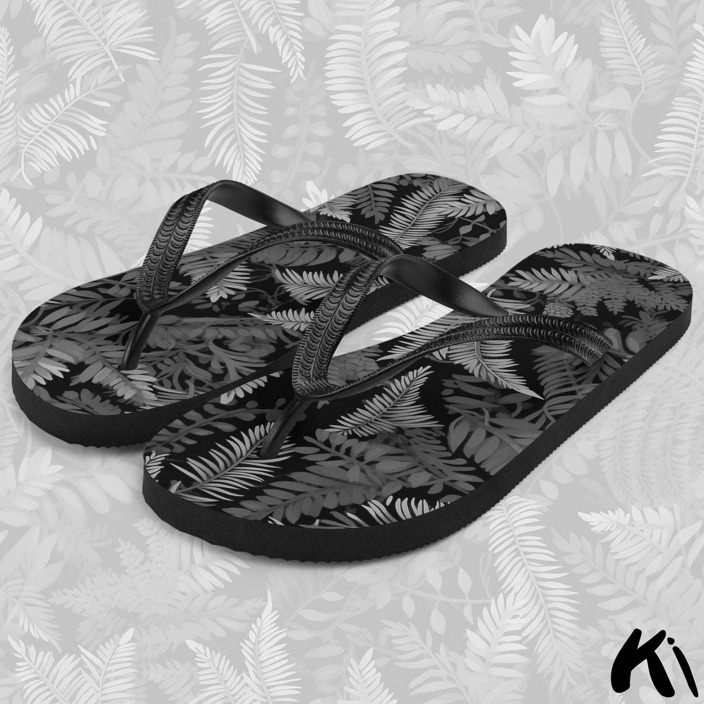 Black & Grey FERN LEAF Jandals