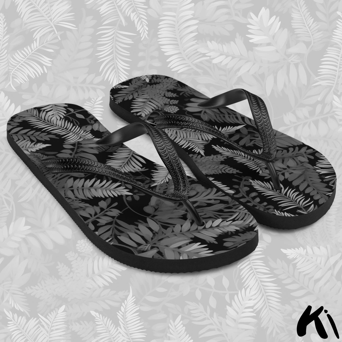 Black & Grey FERN LEAF Jandals